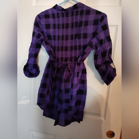Miley Cyrus purple checkered plaid women's tunic top - Picture 13 of 13
